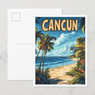 Cancun Mexico Art Vintag Illustration Travel Postkarte