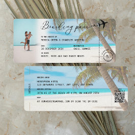 CANCUN Mexico Beach Boarding Pass QR Foto Hochzeit Einladung