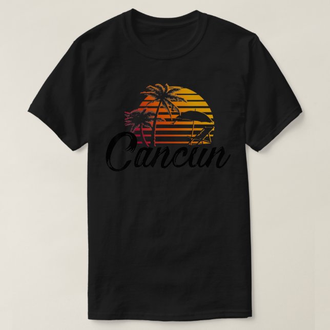 Cancun Mexico Beach Palm Tree Party Zielort Gi T-Shirt (Design vorne)