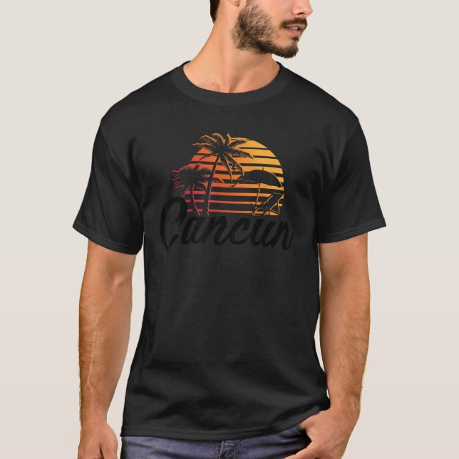 Cancun Mexico Beach Palm Tree Party Zielort Gi T-Shirt (Vorderseite)