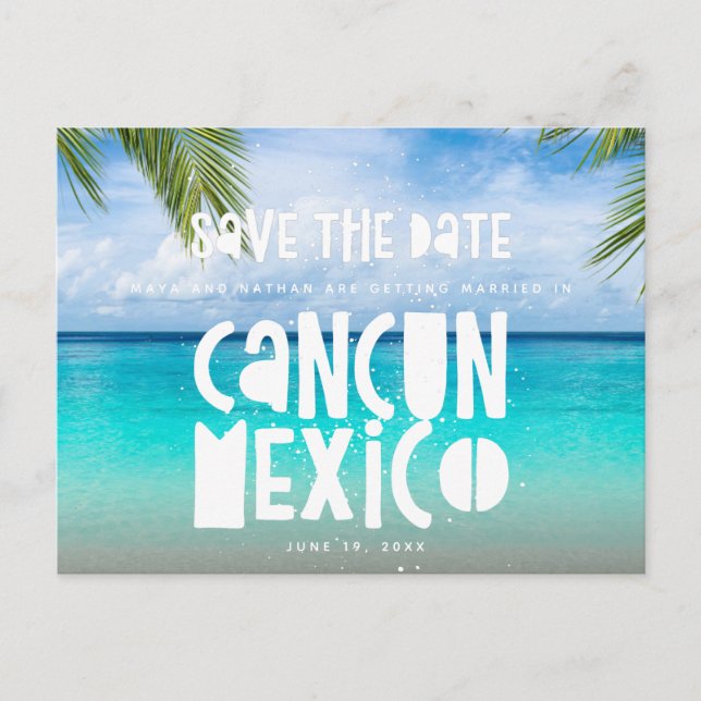 Cancun Mexico Beach Wedding Save the Date Ankündigungspostkarte (Vorderseite)