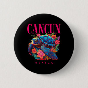Cancun Mexico Florale Strand Schildkröte Souvenir  Button
