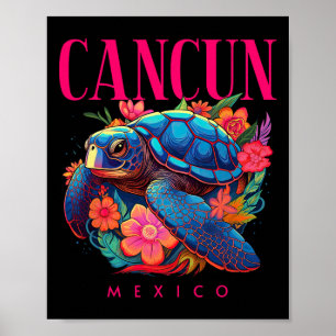 Cancun Mexico Florale Strand Schildkröte Souvenir Poster