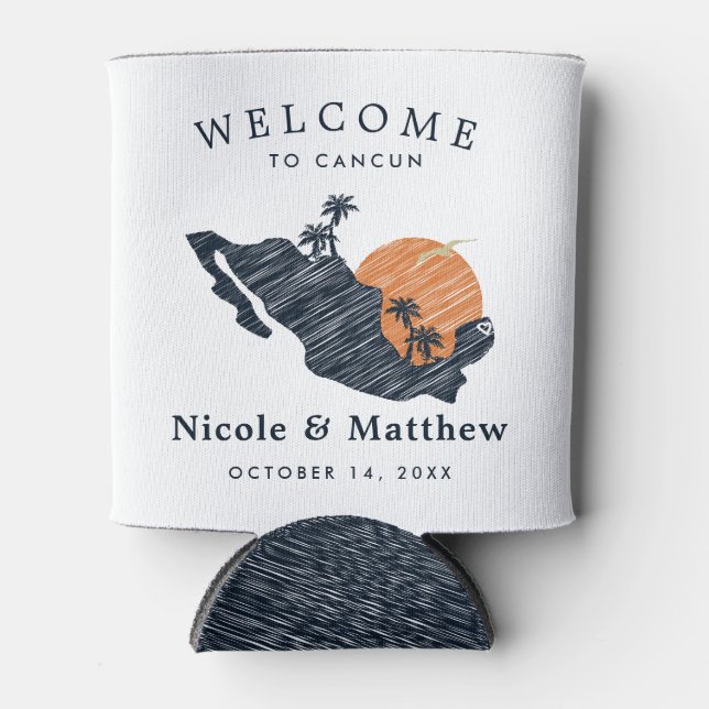 Cancun Mexico Map Navy Minimalistisch Wedding Welc Dosenkühler (Vorderseite)