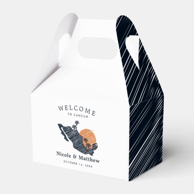Cancun Mexico Map Navy Minimalistisch Wedding Welc Geschenkschachtel (Vorderseite)