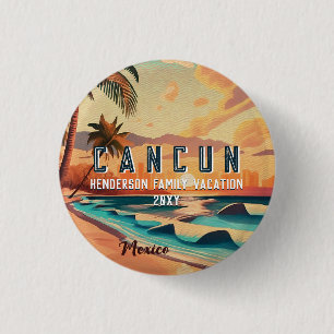 Cancún Mexico Palm Tree Sunset Travel Souvenir Button
