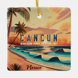 Cancún Mexico Palm Tree Sunset Travel Souvenir Keramikornament