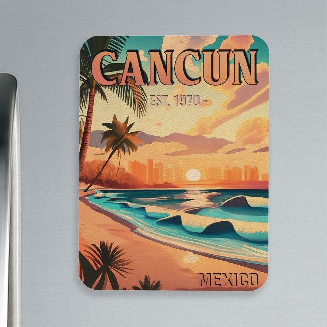 Cancún Mexico Palm Tree Sunset Travel Souvenir Magnet (Von Creator hochgeladen)