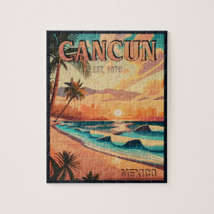 Cancún Mexico Palm Tree Vintage Reise Souvenir Puzzle