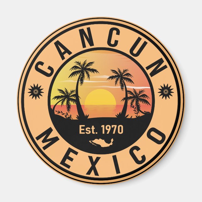 Cancun Mexico Palm Tree Vintage Travel Souvenir Magnet (Vorne)