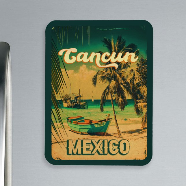 Cancun Mexico Palm Tree Vintage Travel Souvenir Magnet (Von Creator hochgeladen)