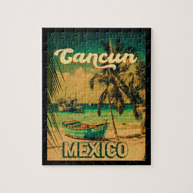 Cancun Mexico Palm Tree Vintage Travel Souvenir Puzzle (Vertikal)