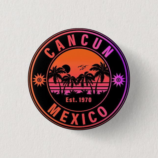 Cancun Mexico Palm Trees Vintage Travel Souvenirs Button (Vorderseite)