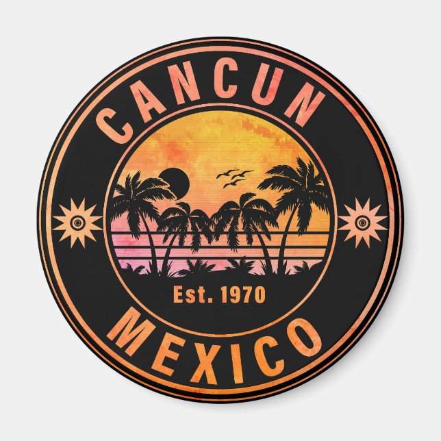 Cancun Mexico Palm Trees Vintage Travel Souvenirs Magnet (Vorne)