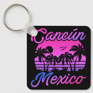 Cancun Mexico Palmen Retro-Reiseandenken Schlüsselanhänger