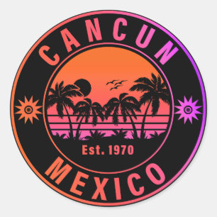 Cancun Mexico Palmen Vintage Reisemitbringsel Runder Aufkleber
