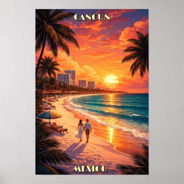 Cancun, Mexico Retro Art Deco Color Tourism Poster (Vorne)
