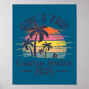 Cancun Mexico Strand Mädchen Reise Illustration Poster