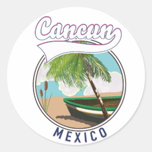 Cancun Mexico Strand Reise Logo Runder Aufkleber