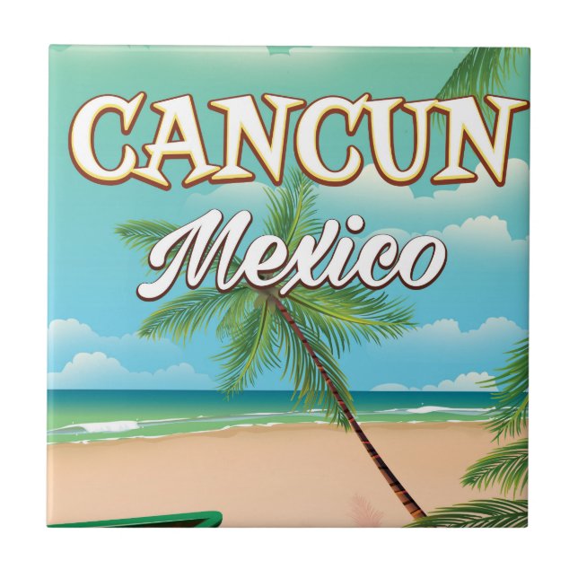 Cancun Mexico Strandposter Fliese (Vorderseite)