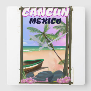 Cancun Mexico Strandposter. Quadratische Wanduhr
