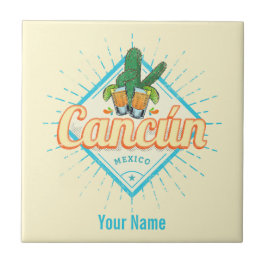 Cancun Mexico Tancing Cactus Vintag Tequila Fliese