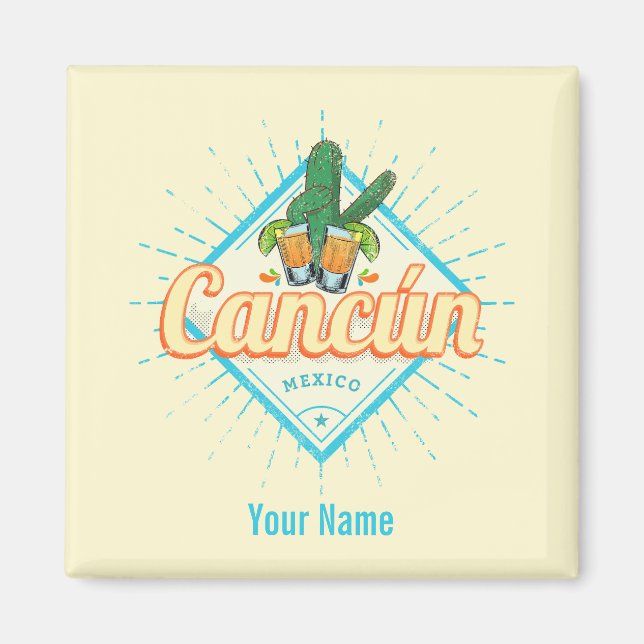 Cancun Mexico Tancing Cactus Vintag Tequila Magnet (Vorne)