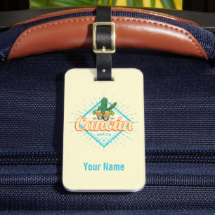 Cancun Mexico Tanzender Kaktus Vintage Tequila Gepäckanhänger