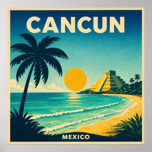 Cancun Mexico Vintage Reiseposter Poster (Vorne)
