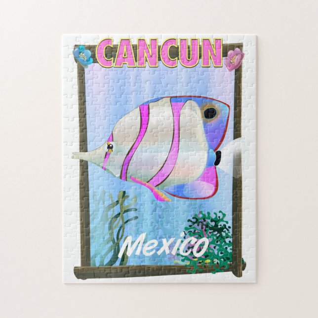 Cancun Mexikanisches tropisches Reiseplakat Puzzle (Vertikal)