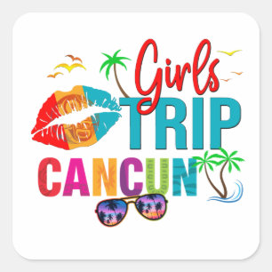 Cancun Mexiko Girls Reise farbenfrohe Ferien Quadratischer Aufkleber