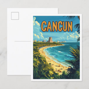 Cancun Mexiko Kunst Vintage-Illustration Reise Postkarte