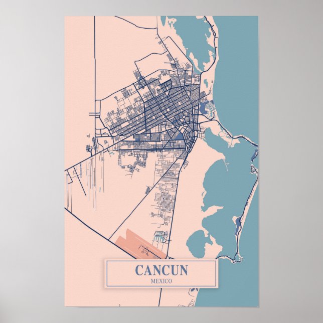 Cancun Mexiko luftige Stadtplan Reise Poster (Vorne)