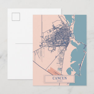 Cancun Mexiko luftige Stadtplan Reise Postkarte