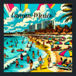 Cancun, Mexiko mit einem Pop Art Vibe Poster<br><div class="desc">Pop Art Comic bucht Art-Szene eines Strandes mit einem Vintagen Ambiente. AI Art zeigt Menschen,  die sich am Strandrand amüsieren,  mit Hotels und Appartements Gebäude im Hintergrund,  hübschen Palmen,  farbenfrohen Regenschirmen und einem wunderschönen blauen Himmel in Cancun,  Mexiko.</div>