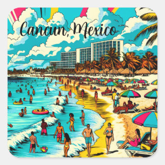 Cancun, Mexiko mit einem Pop Art Vibe Quadratischer Aufkleber