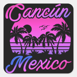 Cancun Mexiko Palmen Retro Reisemitbringsel Quadratischer Aufkleber