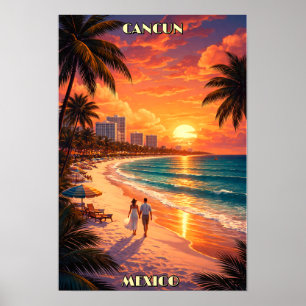 Cancun, Mexiko Retro Art Deco Farbe Tourismus Poster