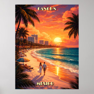 Cancun, Mexiko Retro Art Deco Farbe Tourismus Poster
