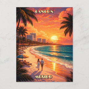 Cancun, Mexiko Retro Art Deco Farbe Tourismus Postkarte