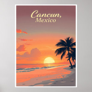 Cancun, Mexiko – Strand Sonnenuntergang Vintage-Il Poster