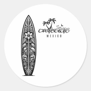 Cancun Mexiko Strand Surfen Surfbrett Retro Runder Aufkleber