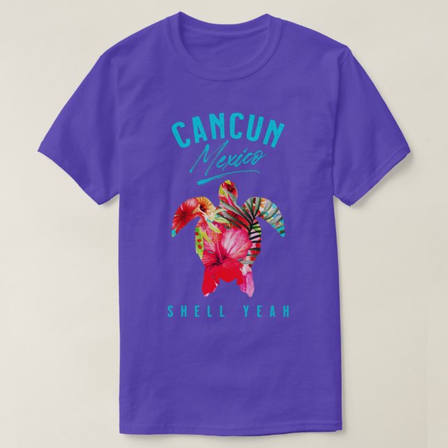 Cancun Mexiko Tropischer Hibiskus Blume Sea Turtle T-Shirt (Design vorne)