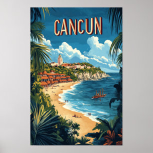 Cancun Mexiko Vintage-Illustration Reise Poster