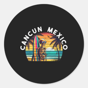 Cancun Mexiko Vintage-Totenkopf-Surf Cancun Runder Aufkleber