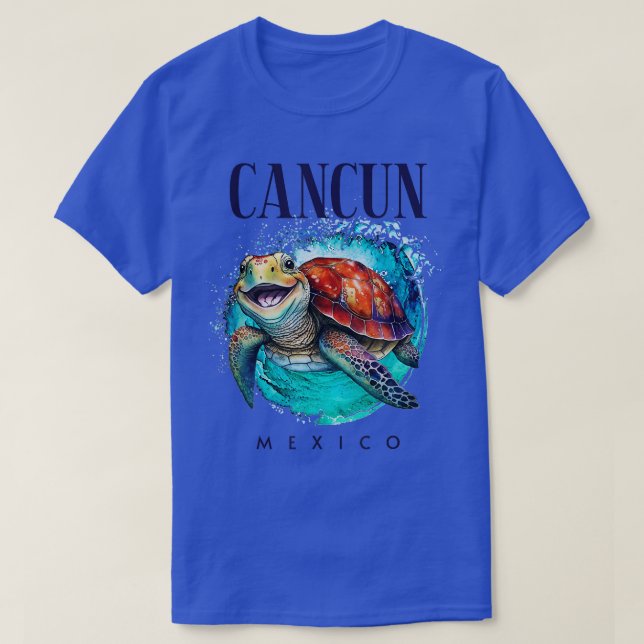 Cancun Mexiko Wasserfarbe Happy Sea Turtle T-Shirt (Design vorne)