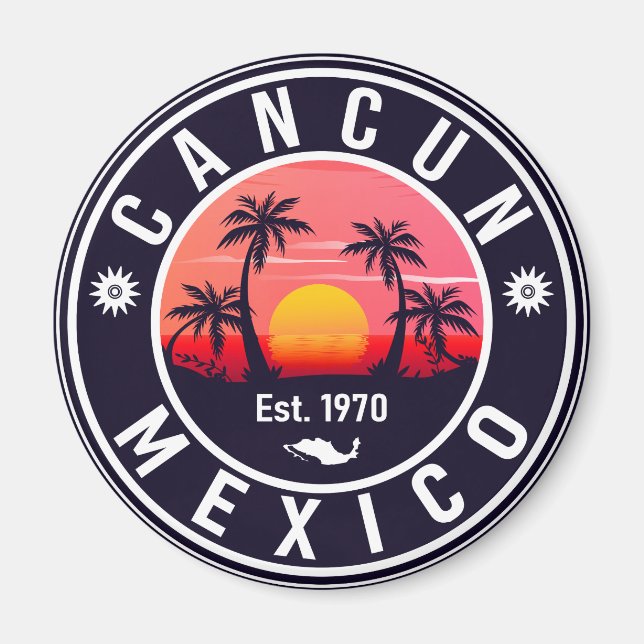 Cancun Palm Tree Retro 80er Mexican Playa Magnet (Vorne)