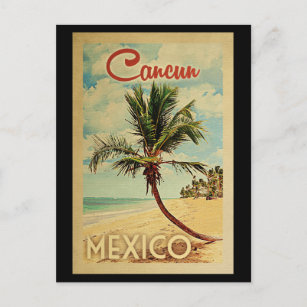 Cancun Palm Tree Vintage Travel Postkarte