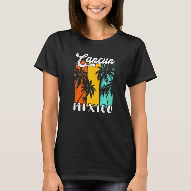 Cancun Palm Trees Beach Mexico Retro Vacation Fami T-Shirt (Vorderseite)