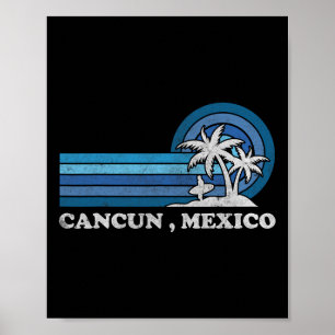 Cancun Strand Mexiko Familie Sommerurlaub Vintage Poster